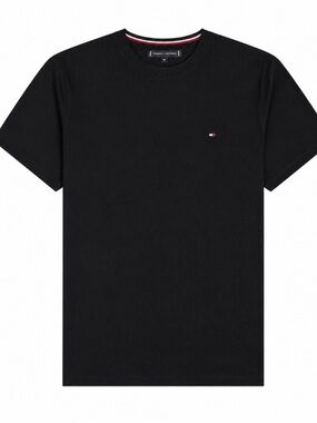 Tommy Hilfiger Black Crewneck Tee with Mini Flag Logo